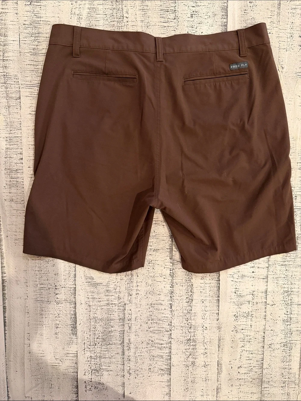 Free Fly Men's Flat Front Brown Stretch Shorts - Picture 3 of 4